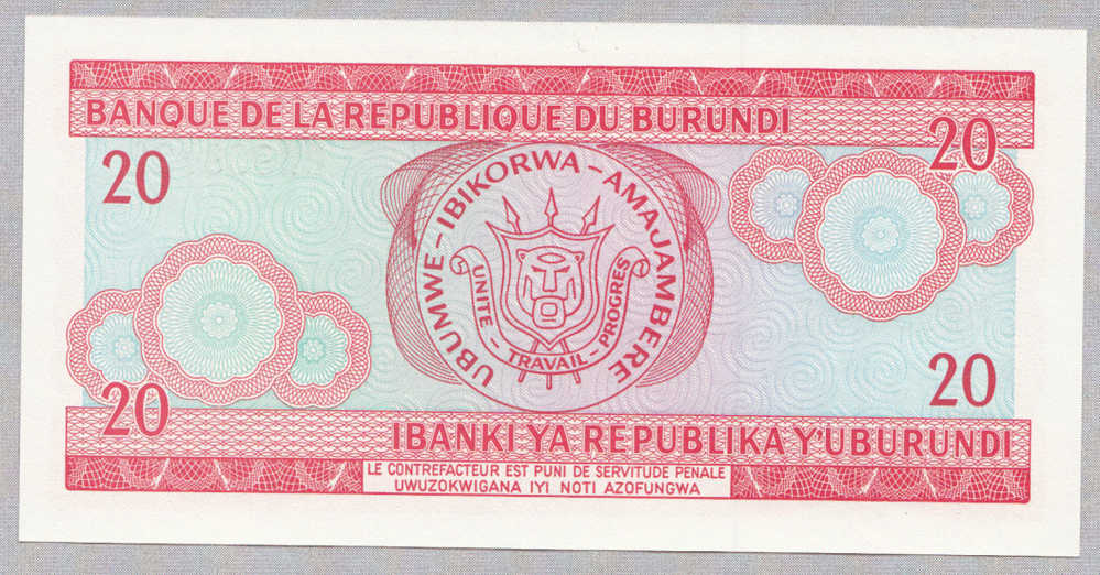 BURUNDI 20 FRANCS 01.11.2007 UNC P 27 - Burundi