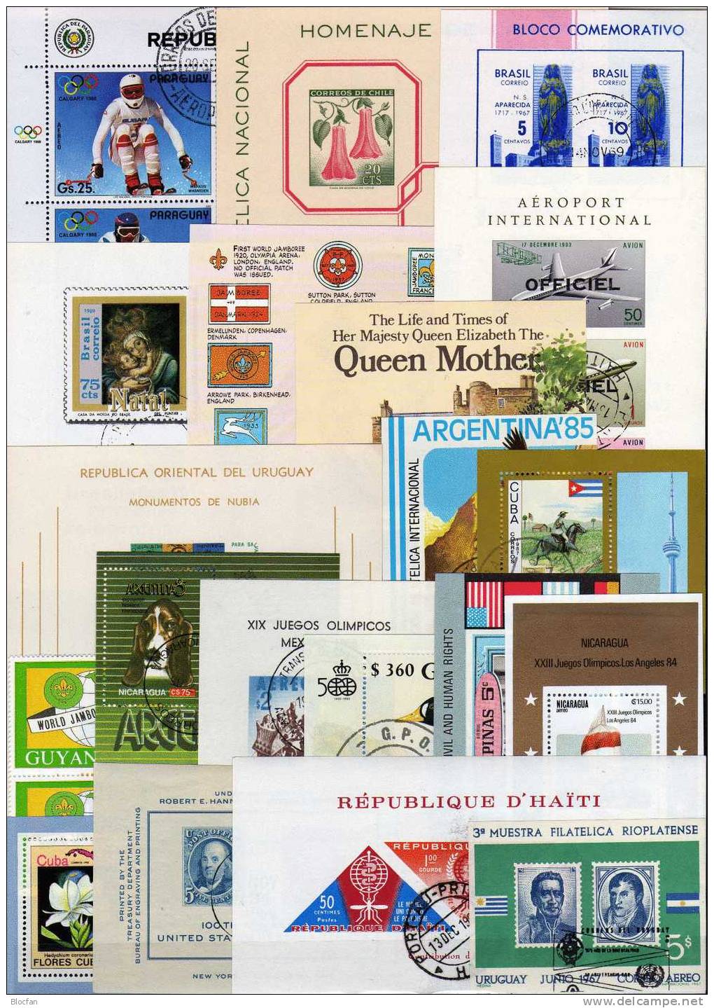 America M/s 20 Blocs O 230€ Uruguay Brazil Haiti Nicaragua Paraguay USA Guayana Mexico Vincent Chile Cuba Phillipinen - Blocks & Sheetlets