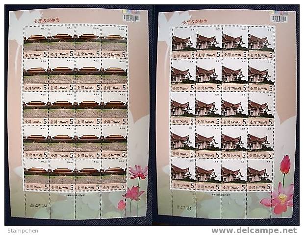 2007 Taiwan Famous Temple Stamps Sheets Buddhist Religion Tzu Chi Lotus - Buddhism