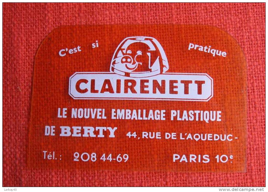 1 Plaque Racloir Clairenett Paris 44 Rue De L Aqueduc - Otros & Sin Clasificación