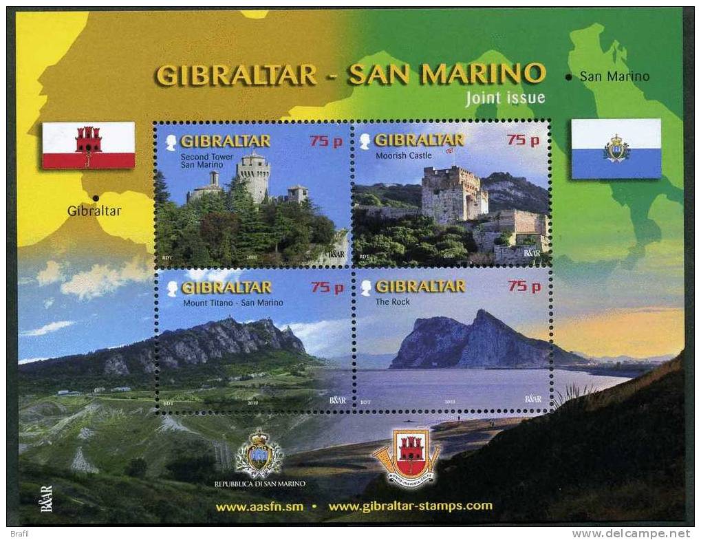 2010 Gibilterra Emissione Congiunta Con San Marino, Foglietto Nuovo (**) - Nuovi