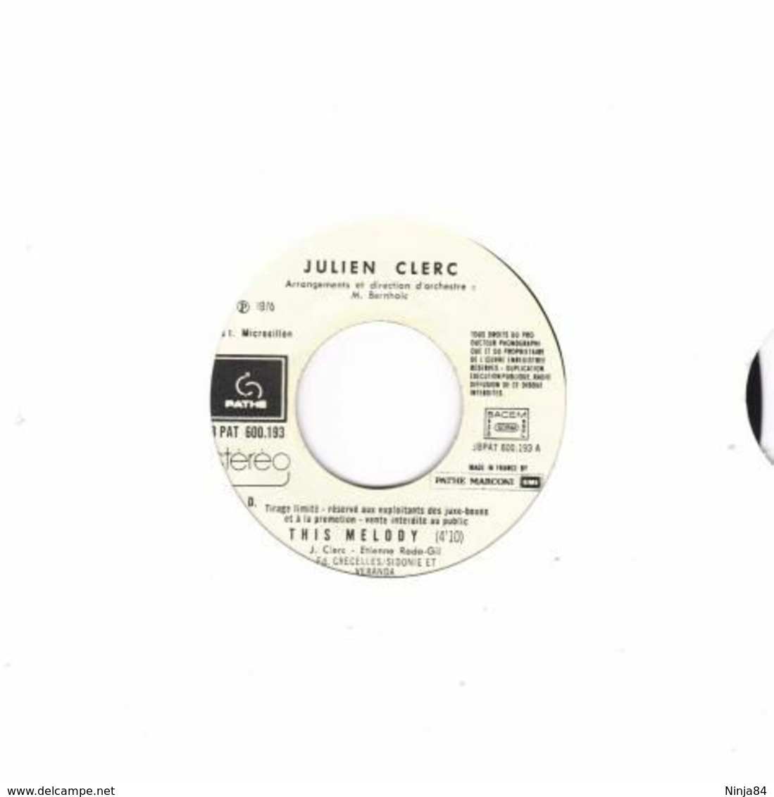 SP 45 RPM (7")  Julien Clerc  "  This Melody  "  Juke-box  Promo - Ediciones De Colección