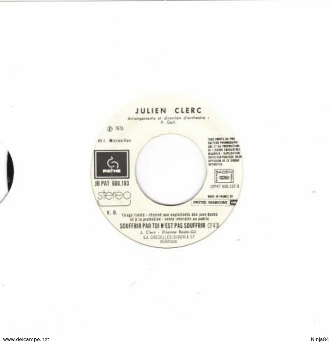 SP 45 RPM (7")  Julien Clerc  "  This Melody  "  Juke-box  Promo - Ediciones De Colección