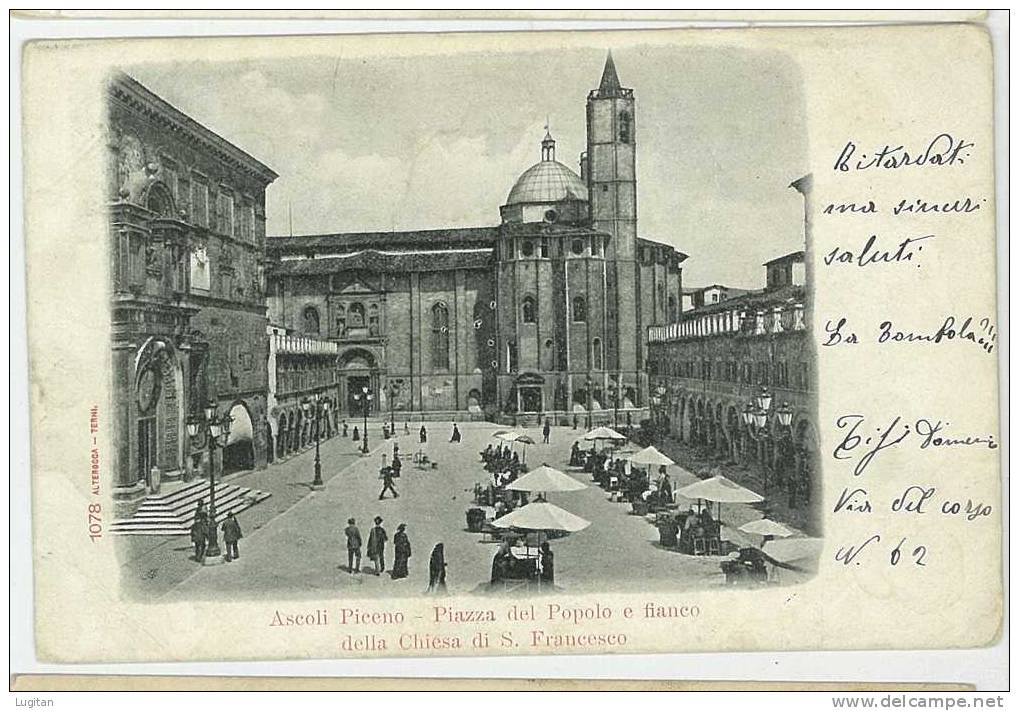 Cartolina - ASCOLI PICENO - PIAZZA DEL POPOLO E FIANCO DELLA CHIESA DI SAN FRANCESCO -  MARCHE - Ascoli Piceno