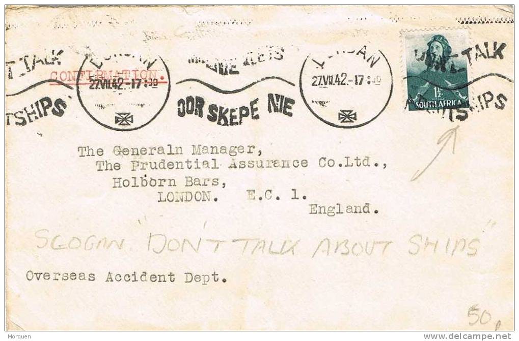 2193. Carta DURBAN (Suid Afrika) 1942.   Overseas Accident Departament - Brieven En Documenten