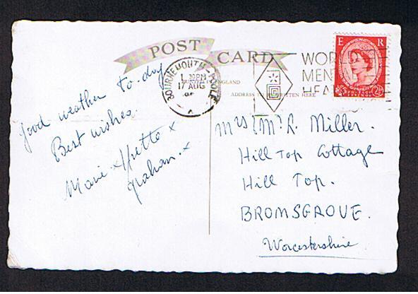 RB 629 - 1960's Postcard Bournemouth Dorset - Health Slogan "World Mental Health" - Postmark Collection