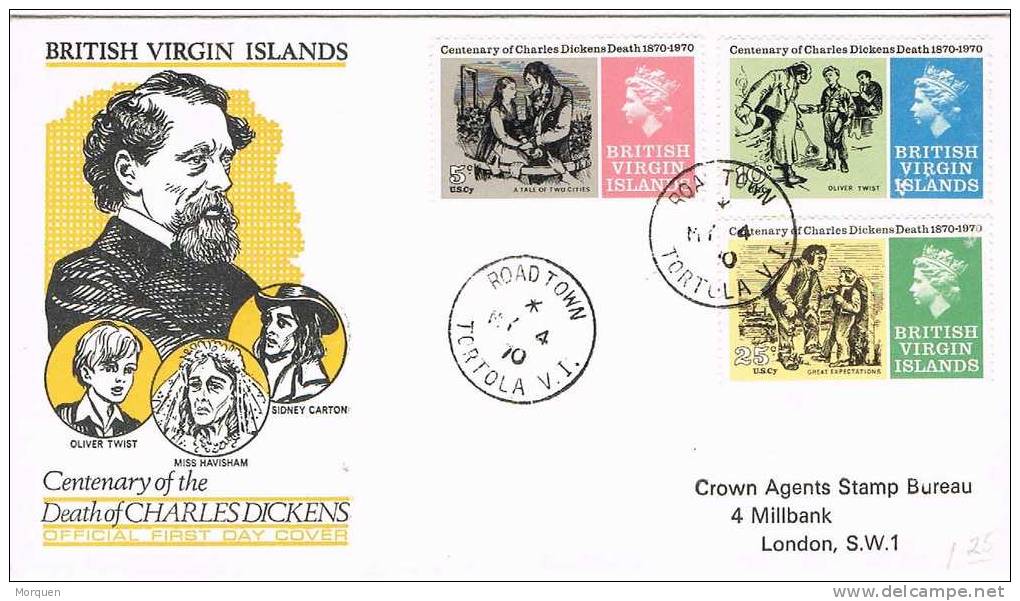 2349. Carta VIRGIN ISLANDS (Roadtown) De Tortola 1970.  Dickens - Iles Vièrges Britanniques