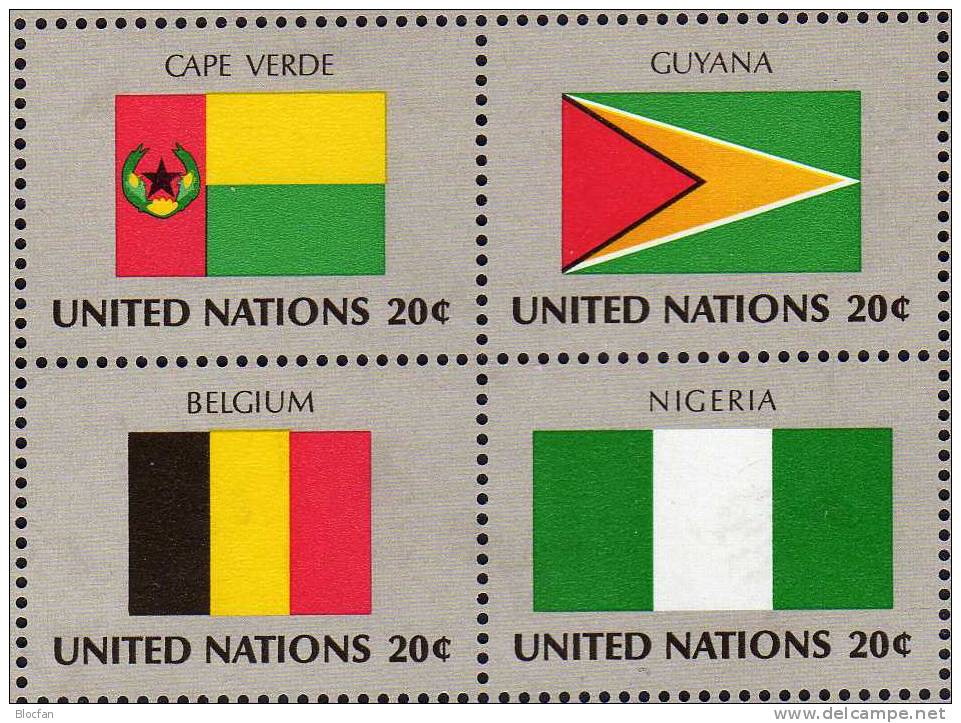 Flaggen III UNO 4-Block 1982 New York 397/412 ER+4xVB ** 13€ Malaysia Seychellen Mocambique Swasiland M/s Sheet Bf UN-NY - Colecciones (en álbumes)