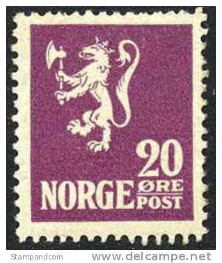 Norway #101 Mint Hinged 20o Deep Violet From 1922 - Ungebraucht