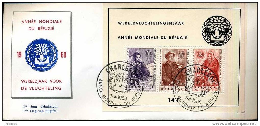 Bloc 32 REFUGIES  Vluchtelingen  FDC "Rodan. "  Cote 75 E  Ø   CHARLEROI - 1951-1960