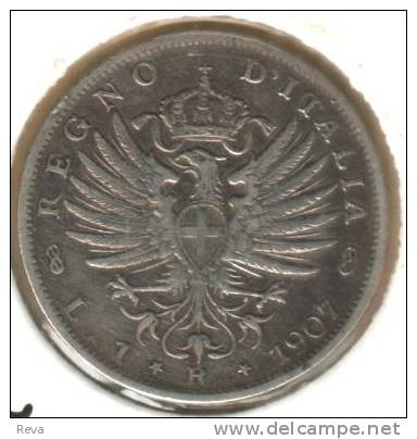 ITALY 1 LIRA EAGLE BIRD  FRONT KING HEAD BACK 1907 R  VF AG SILVER KM?  READ DESCRIPTION CAREFULLY !!! - 1878-1900 : Umberto I.
