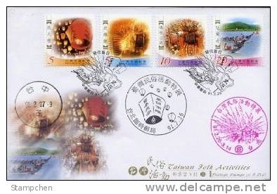 FDC 2002 Taiwanese Folklore Stamps Buddha Lantern Firework Dragon Boat Temple God - Bouddhisme