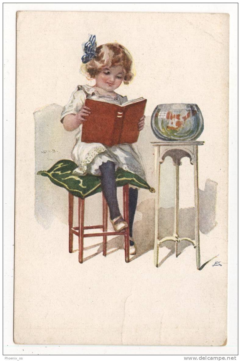 W.H.BRAUN - Girl, Book, Aquarium Fish - Braun, W.