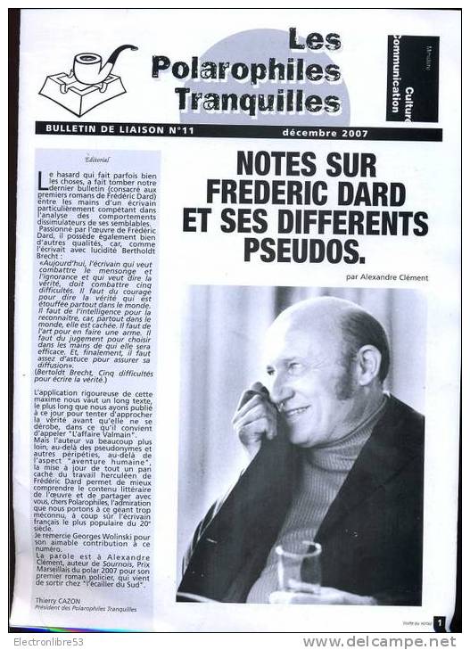 Les Polarophiles Tranquilles 11 Frederic Dard  Et Ses Differents Pseudos  8 Pages - San Antonio