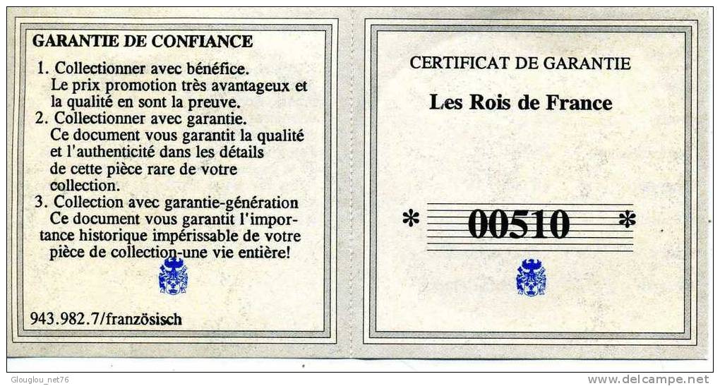 PIECE COMMEMORATIVE LOUIS XV  AVEC CERTIFICAT DE GARANTIE SOUS CAPSULE VOIR SCANER - Variëteiten En Curiosa