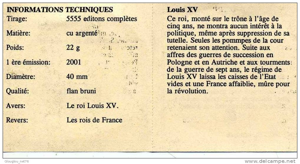 PIECE COMMEMORATIVE LOUIS XV  AVEC CERTIFICAT DE GARANTIE SOUS CAPSULE VOIR SCANER - Variëteiten En Curiosa