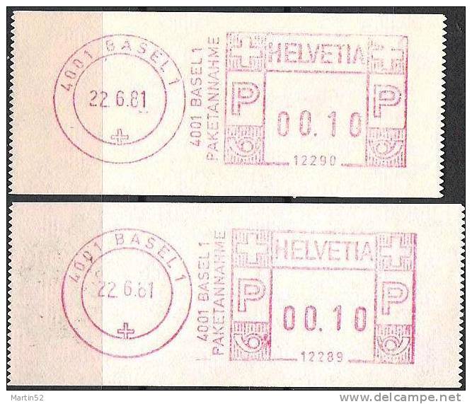 Beide Versuchsdrucke "ADREMA-Pitney Bowes" Basel 1981 (No12289+12290) - Francobolli Da Distributore