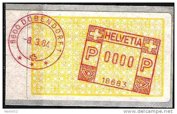 Schweiz Suisse FRAMA 1984: Versuchsdruck, Selbstklebend, Auf Trägerfolie Dübendorf 1984 (Nr.18683) Verschoben, Mit Krone - Automatic Stamps