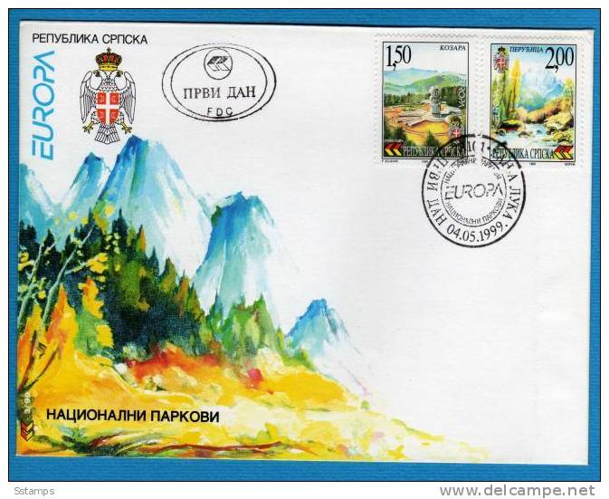 U-P1  BOSNIA SERBA 1999 EUROPA CEPT SERBISCHE REPUBLIK FDC  RRR NATIONAL PARKS - 1999