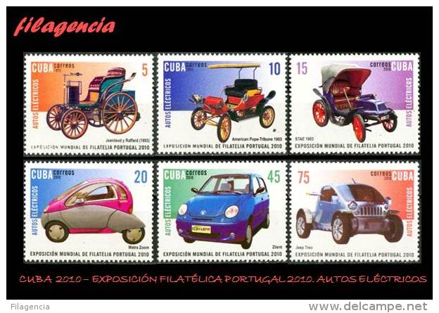 AMERICA. CUBA MINT. 2010 EXPOSICIÓN FILATÉLICA PORTUGAL 2010. AUTOS ELÉCTRICOS - Unused Stamps