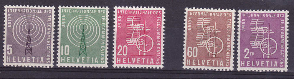Helvetia / Swiss / Zwitserland / Schweiz  Mi.nr.  1+2+3+5+6  MNH    U.I.T.  1958 - Dienstzegels