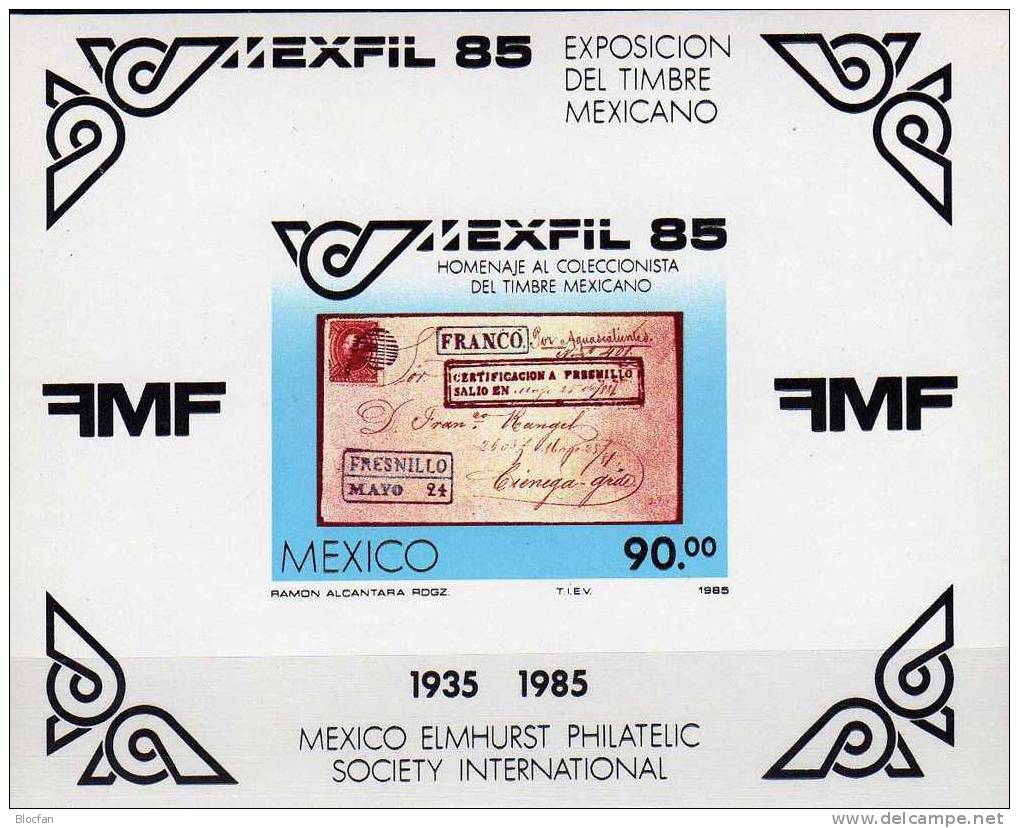 BMA Ausstellung MEXFIL 1985 Mexico 1932 Als Block 28 ** 3€ Brief - Vorderseite Und Posthorn Aus Mexiko - Mexiko