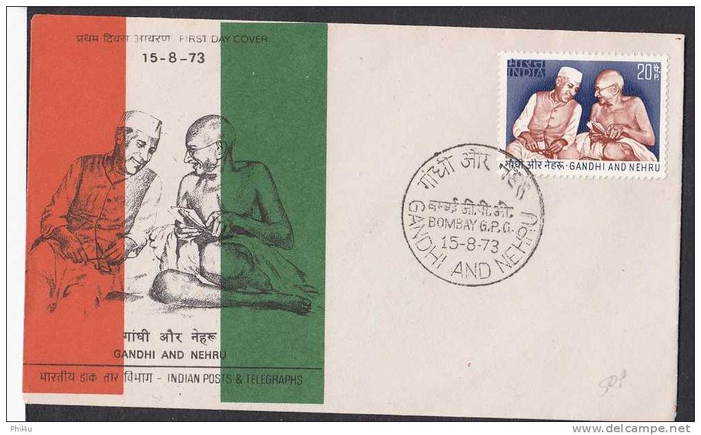 1973 India Gandhi-Nehru First Day Cover Cancel Bombay G.P.O. - Mahatma Gandhi