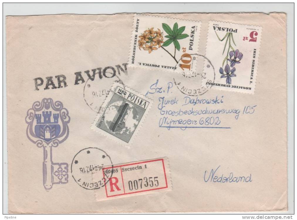 Poland Registered Cover Sent To Netherlands Szczecin 24-1-1977 With TOPIC Stamps - Storia Postale