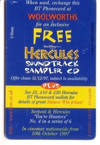 HERCULES - Walt Disney ( England Card ) Animated Film Movie - Disney