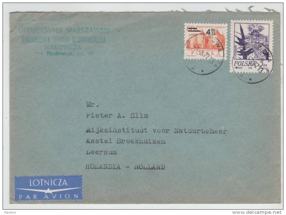 Poland Cover Sent Air Mail To Netherlands Warazawa 9-8-1977 Overprinted Stamp - Cartas & Documentos