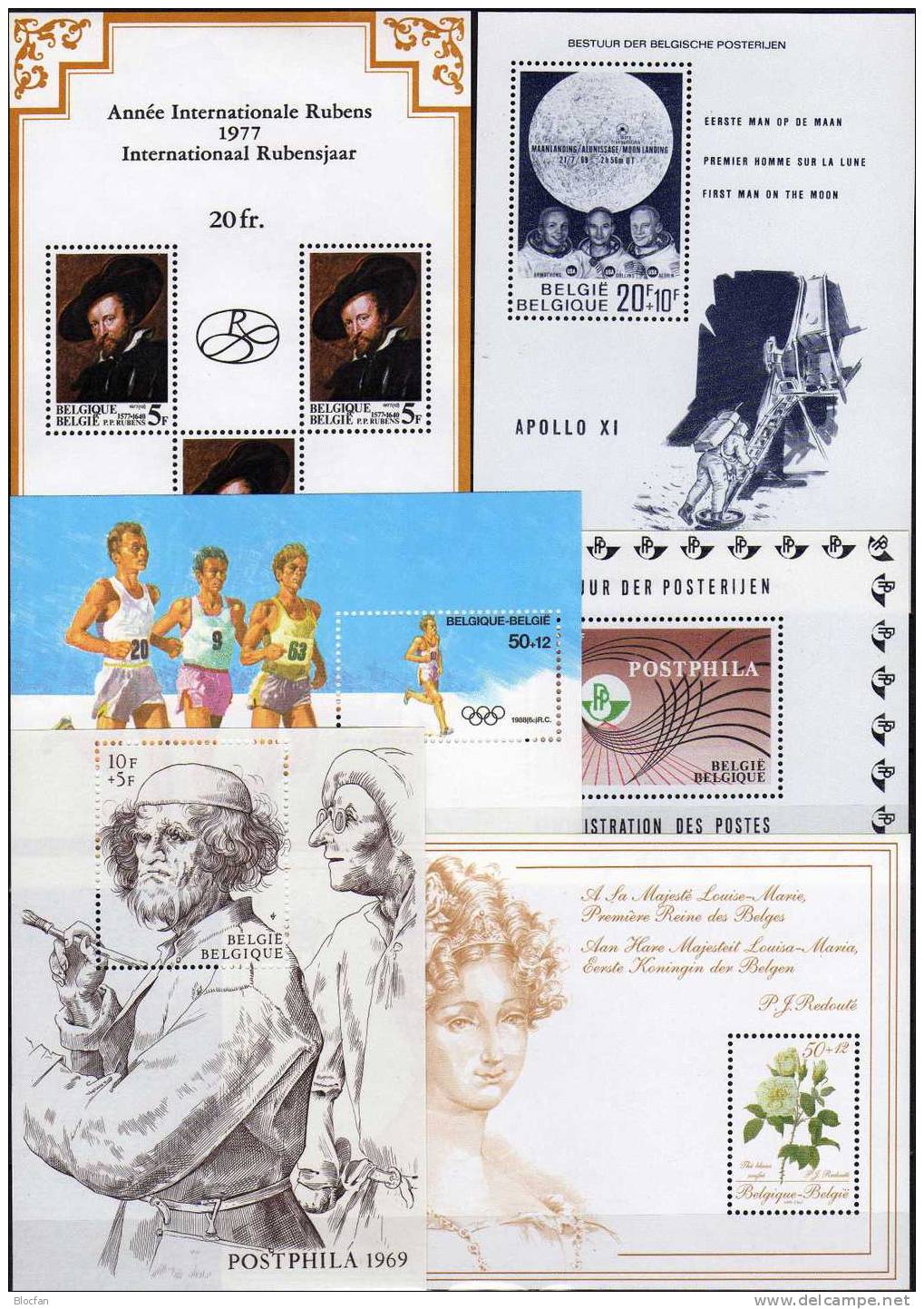 Lot Blocks Belgien Block 38 39 40 46 57 58 ** 20€ Posthorn Mondlandung Lauf Gemälde Künstler Rubens M/s Sheet Bf Belgica - 1961-2001