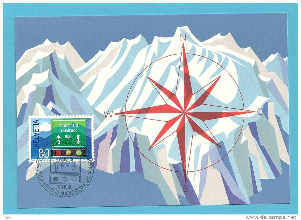 Schweiz 1980 Bern 5.9.80 Sonderpostmarke St. Gotthard, Michel Nr. 1186, Yvert 1116, Scott 693 - Maximumkarten (MC)