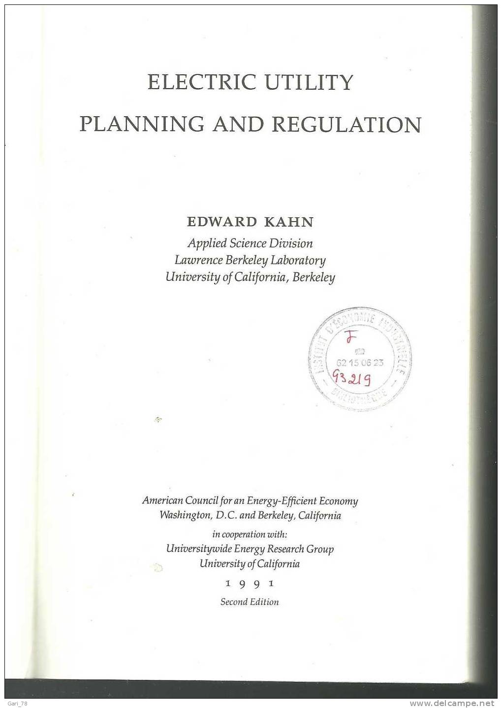 ELECTRIC UTILITY - PLANNING AND REGULATION Par Edward KAHN - Ingegneria