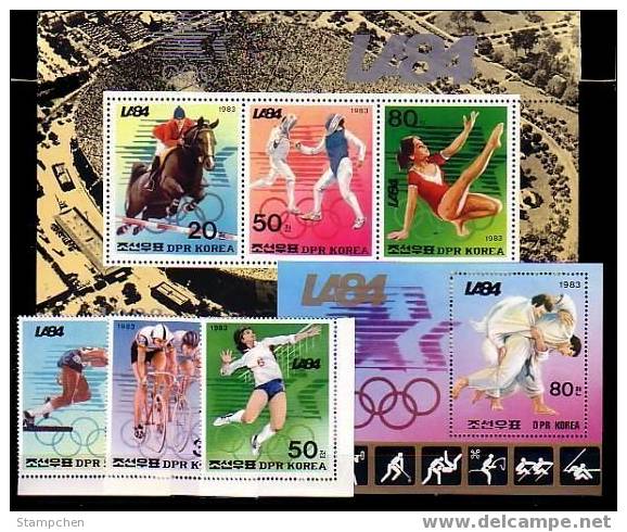 North Korea Stamps S/s 1983 Olympic Games Sport Horsing Judo Volleyball Cycling Fencing 1984 - Escrime
