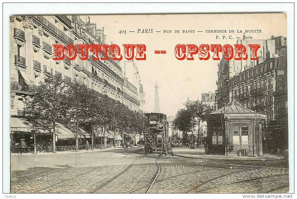 Voiture Hippomobile - Bus  Au Terminus De La Muette - Rue De Passy à Paris 16 - Dos Scané - Openbaar Vervoer