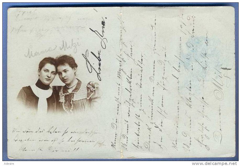 2 Hübsche Junge Frauen, Private Fotokarte über 110 Jahre Alt, Seltene Karte - Fotografie