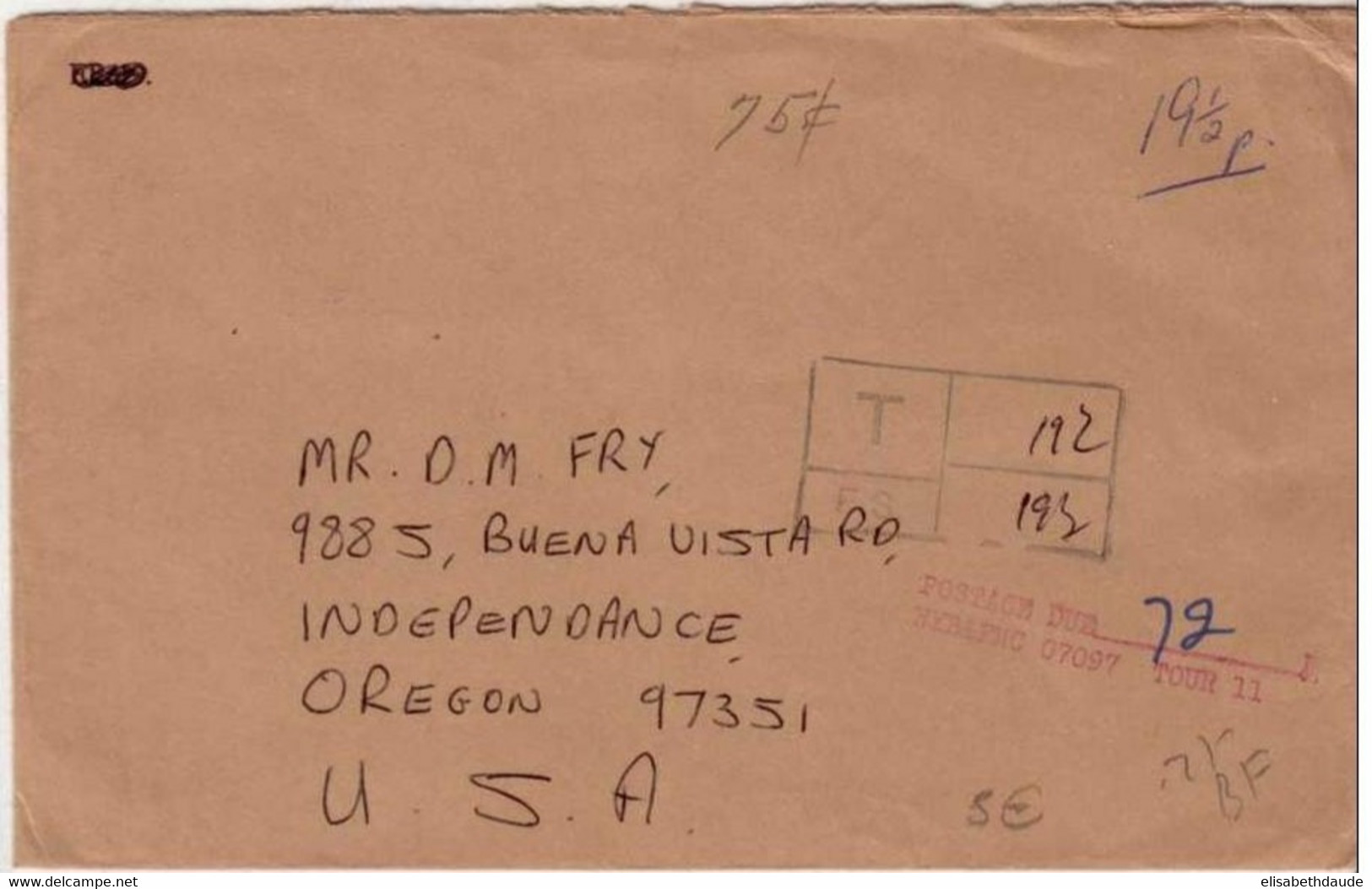 USA - LETTRE Non Datée Pour L'OREGON - TAXE à L'arrivée - Postal History