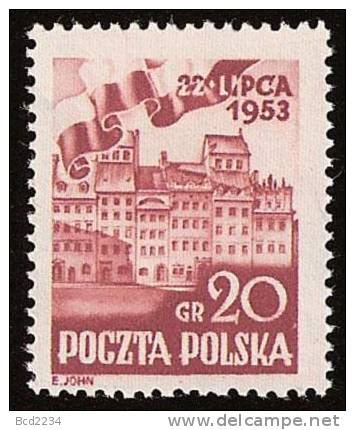 POLAND 1953 22ND JULY SET OF 2 HM Architecture Old Town Buildings Flags Banners - Ongebruikt