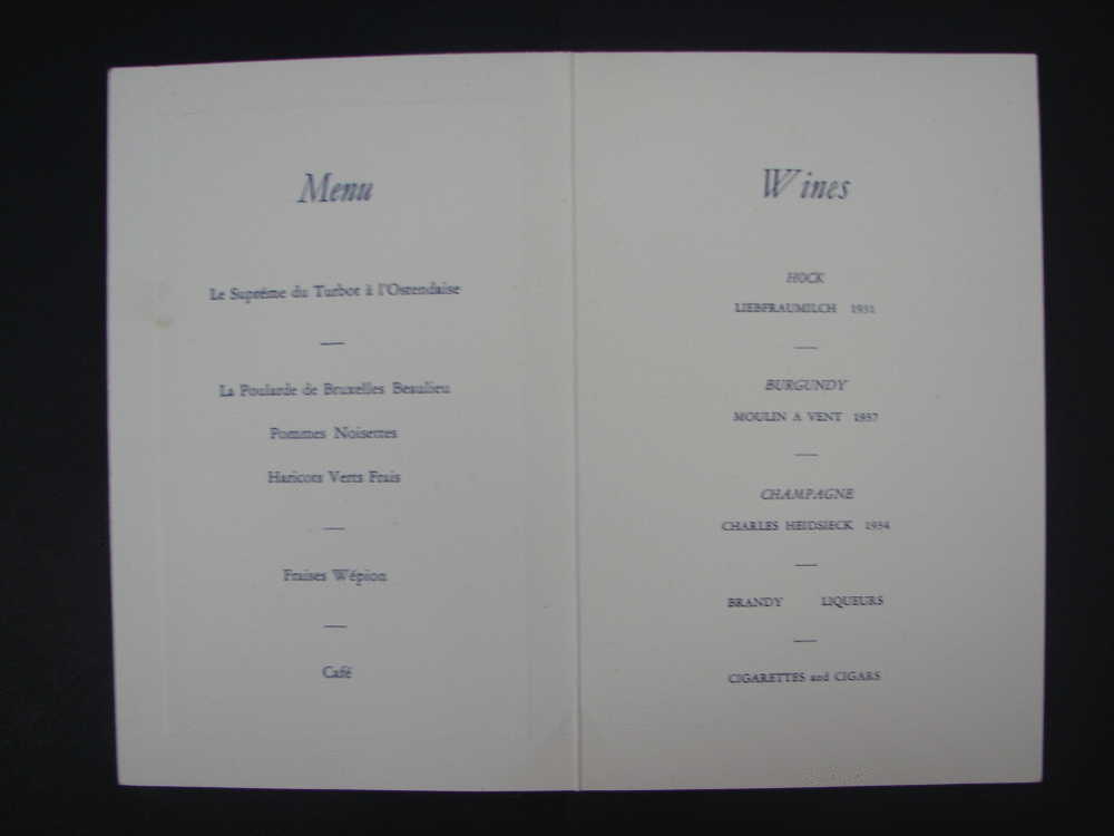 Menu. 117. To Commemorate The Official Inauguration Of " BELGIUM HOUSE " 1947. Garden Suite, May Fair Hotel London. - Menükarten