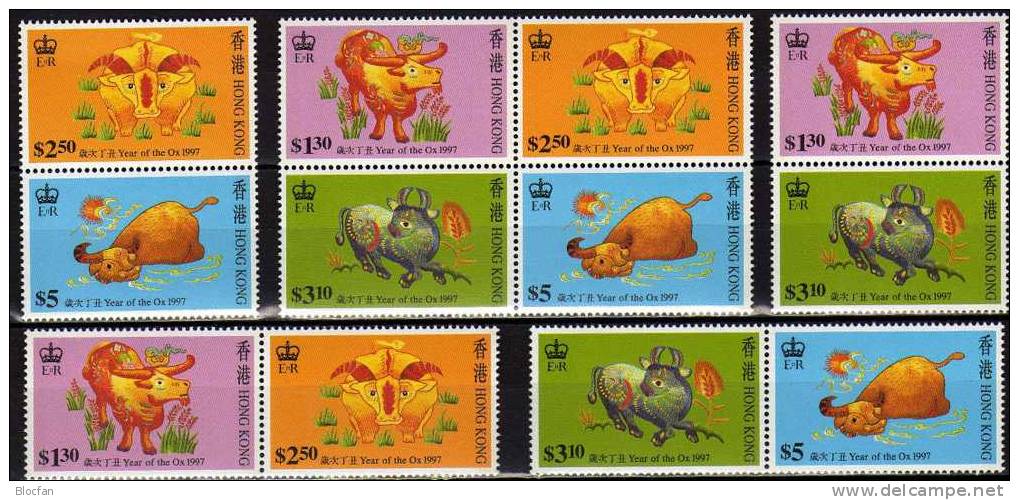 Variationen Jahr des Ochsen 1997 Hongkong 785/8,5xZD+Block 45 ** 20€ Chinesische Neujahr Stickerei art bloc bf HONG KONG