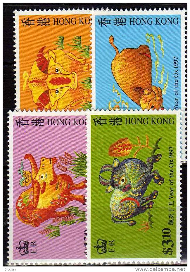 New Year Of The Ox 1997 HONG KONG Hongkong 785/8 Plus Bloc 45 ** 8€ Chinesisches Neujahr Stickerei - Neufs
