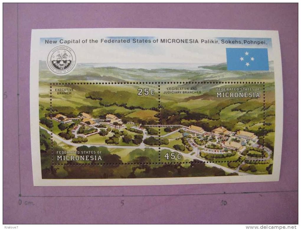 MICRONESIE NEUF  BLOC FEUILLET 2 Timbres NOUVELLE CAPITALE ARCHITECTURE MICRONESIA MNH NEW CAPITAL - Micronésie