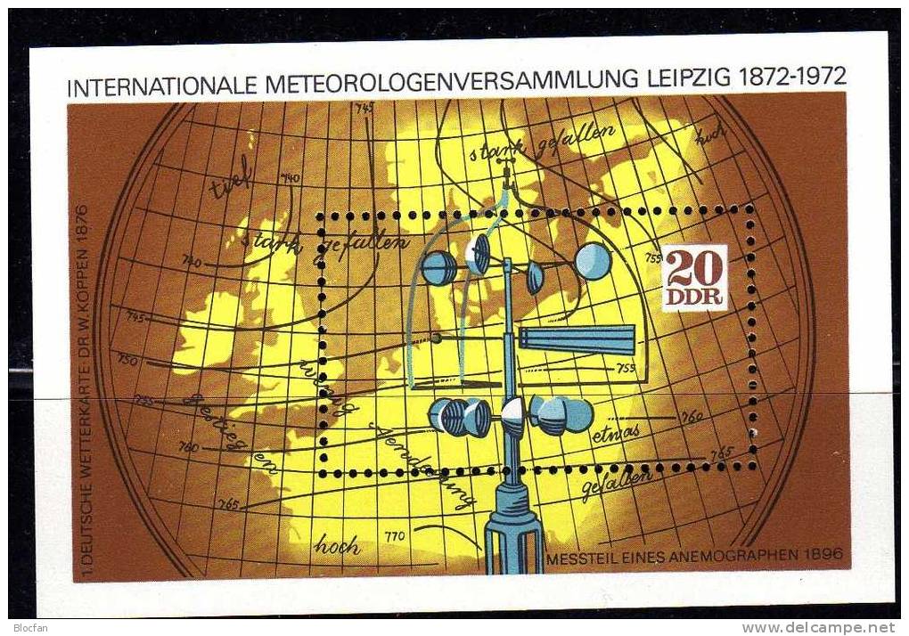 Meteorologie 1972 DDR Blocks 34 Bis 36 ** 3€ Wetterkarte, Wolkenbild, Raumforschung Mit Wetter - Satellit - Climate & Meteorology