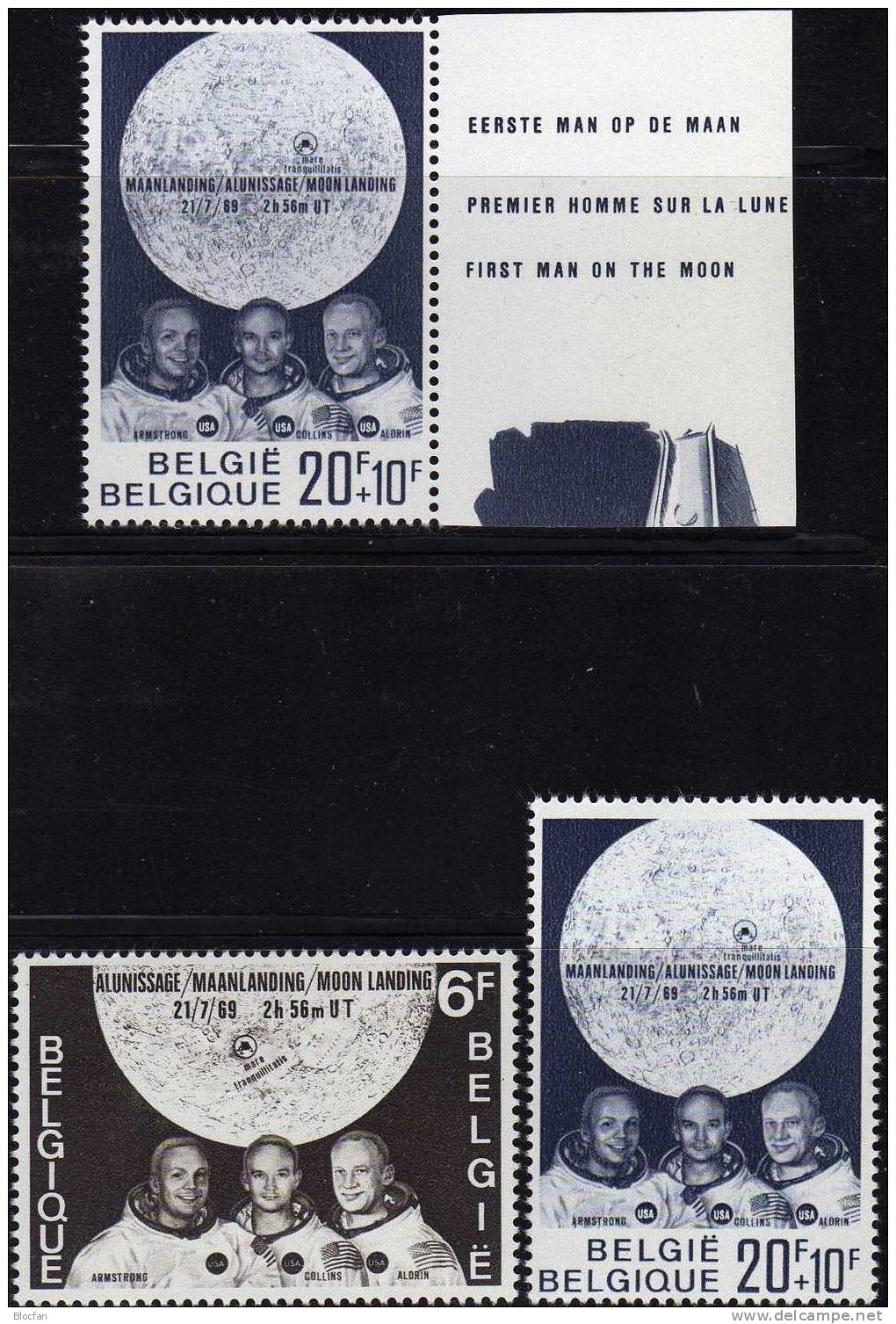 Apollo 11 Mondlandung 1969 Belgica Belgien 1565, 1566, ZD With Picture Plus Bloc 40 ** 8€ USA - Astronauten Crew - Fysica