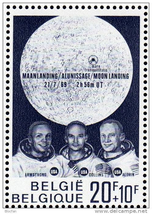 Apollo 11 Mondlandung 1969 Belgica Belgien 1565, 1566, ZD With Picture Plus Bloc 40 ** 8€ USA - Astronauten Crew - Fisica