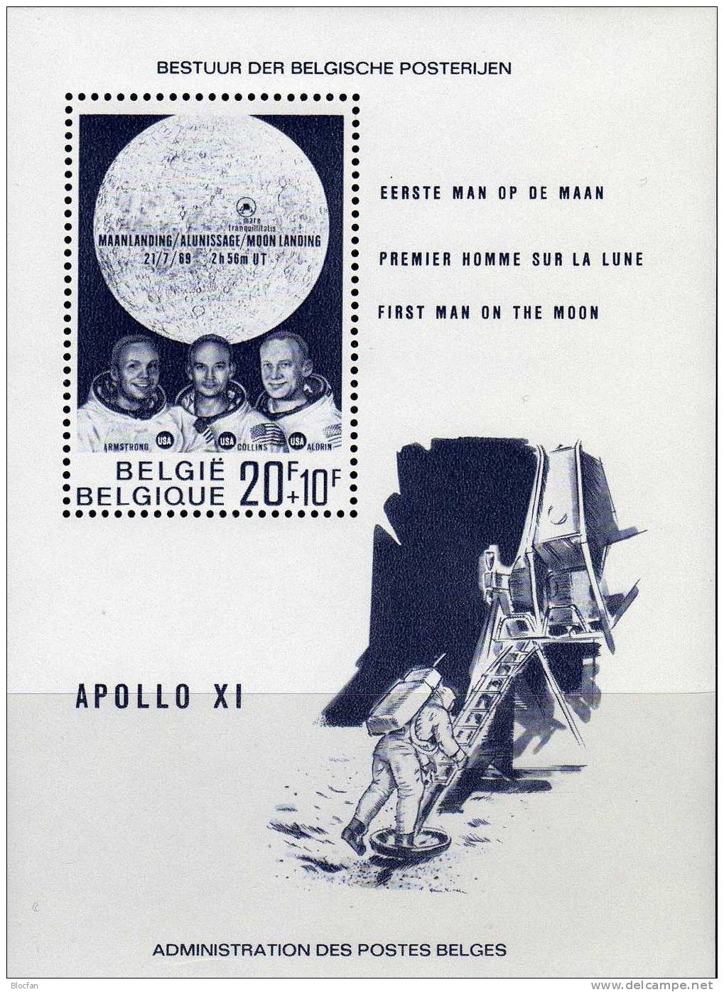 Apollo 11 Mondlandung 1969 Belgica Belgien 1565, 1566, ZD With Picture Plus Bloc 40 ** 8€ USA - Astronauten Crew - Physique