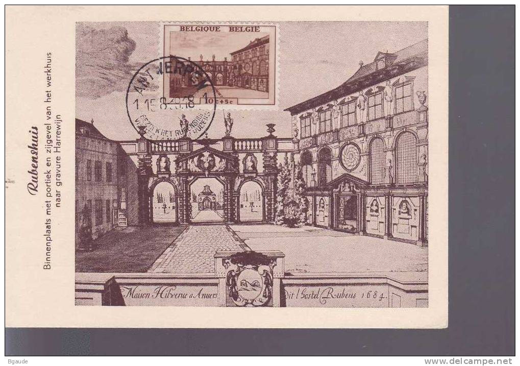 BELGIQUE CARTE  MAXIMUM NUM.YVERT  504  MAISON DE RUBENS - 1934-1951