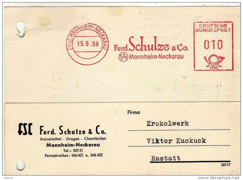 Tarjeta, MANNHEIM-NECKARAU 1959( Alemania) - Cartas & Documentos