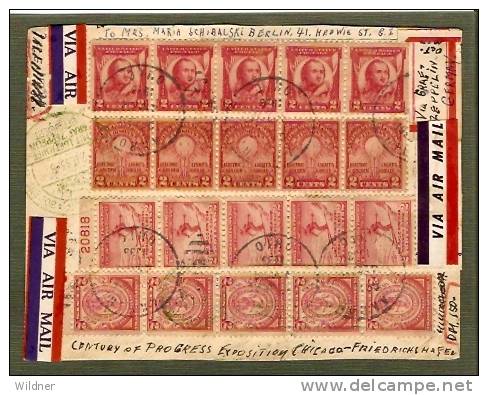 USA - 1933 ZEPPELIN FLIGHT / CENTURY EXPOSITION / 20 STAMPS / FRONT ONLY - Zeppelin