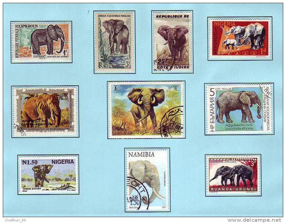 Page Philatélique De Dix (10) éléphants D´Afrique - Eléphants